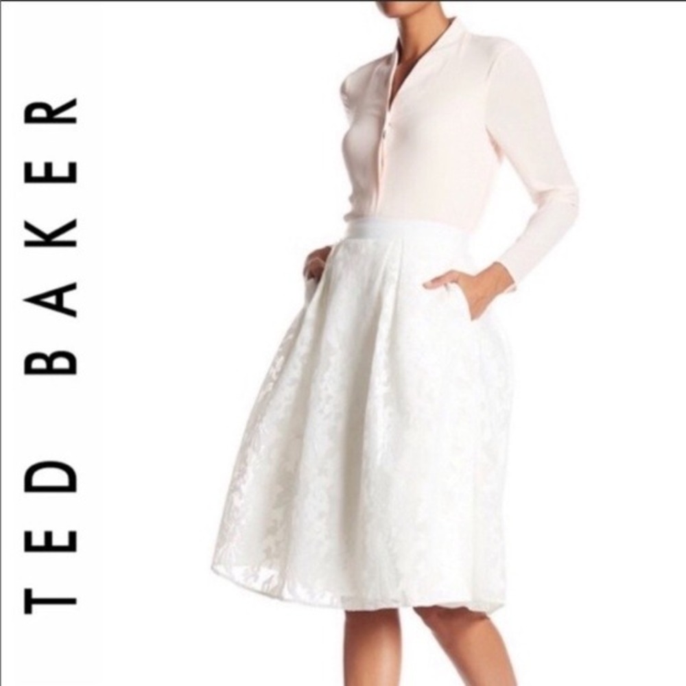 Ted Baker London White Floral Lace Hazil Midi Skirt